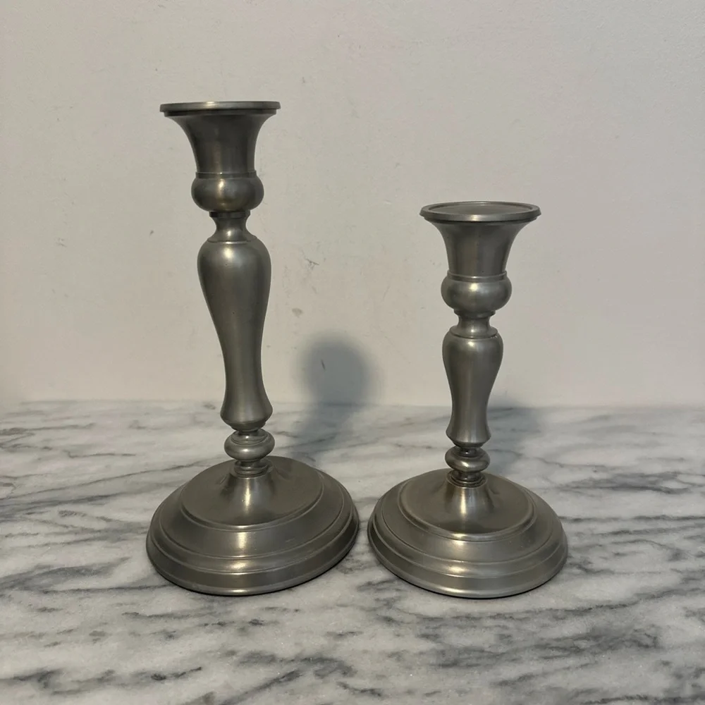 Restoration Hardware Elegant Silver pewter Candle Holders 9” & 7”